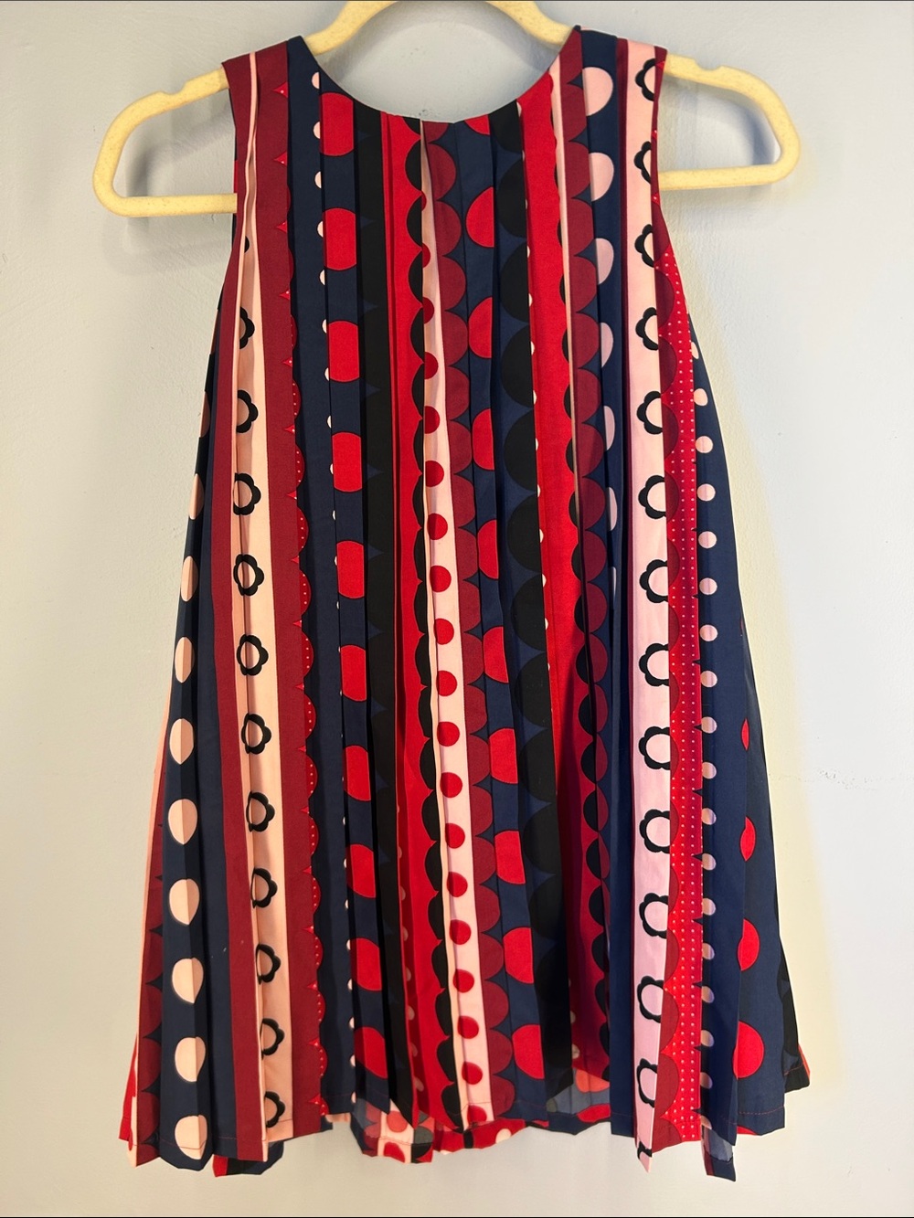Autograph Navy Red Pink Striped & Dot Pleated Dress